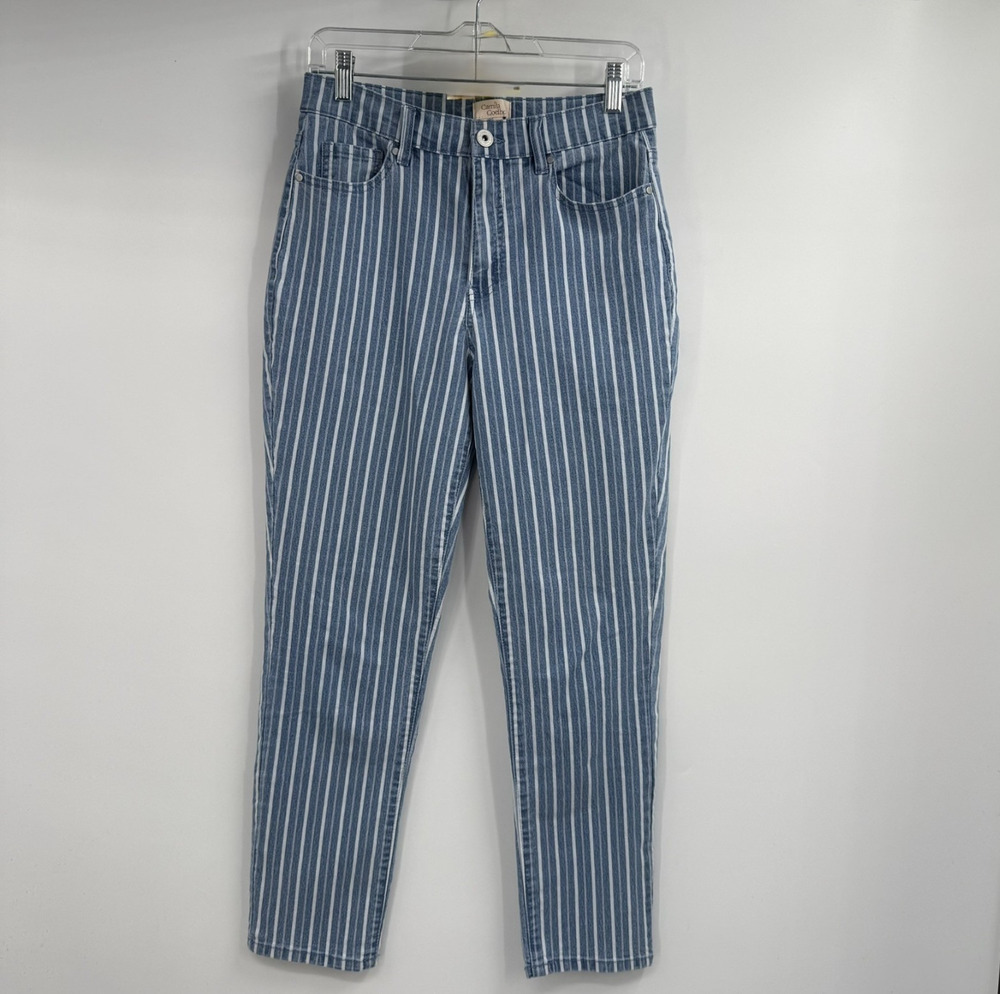 Camila Coelho Ankle Jeans Womens 8 Blue White Striped High Waisted Slim Straight